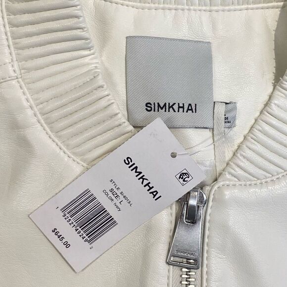 $645 Jonathan Simkhai Doreen Faux Leather Bomber Jacket Ivory NWT Revolve L - Picture 14 of 14